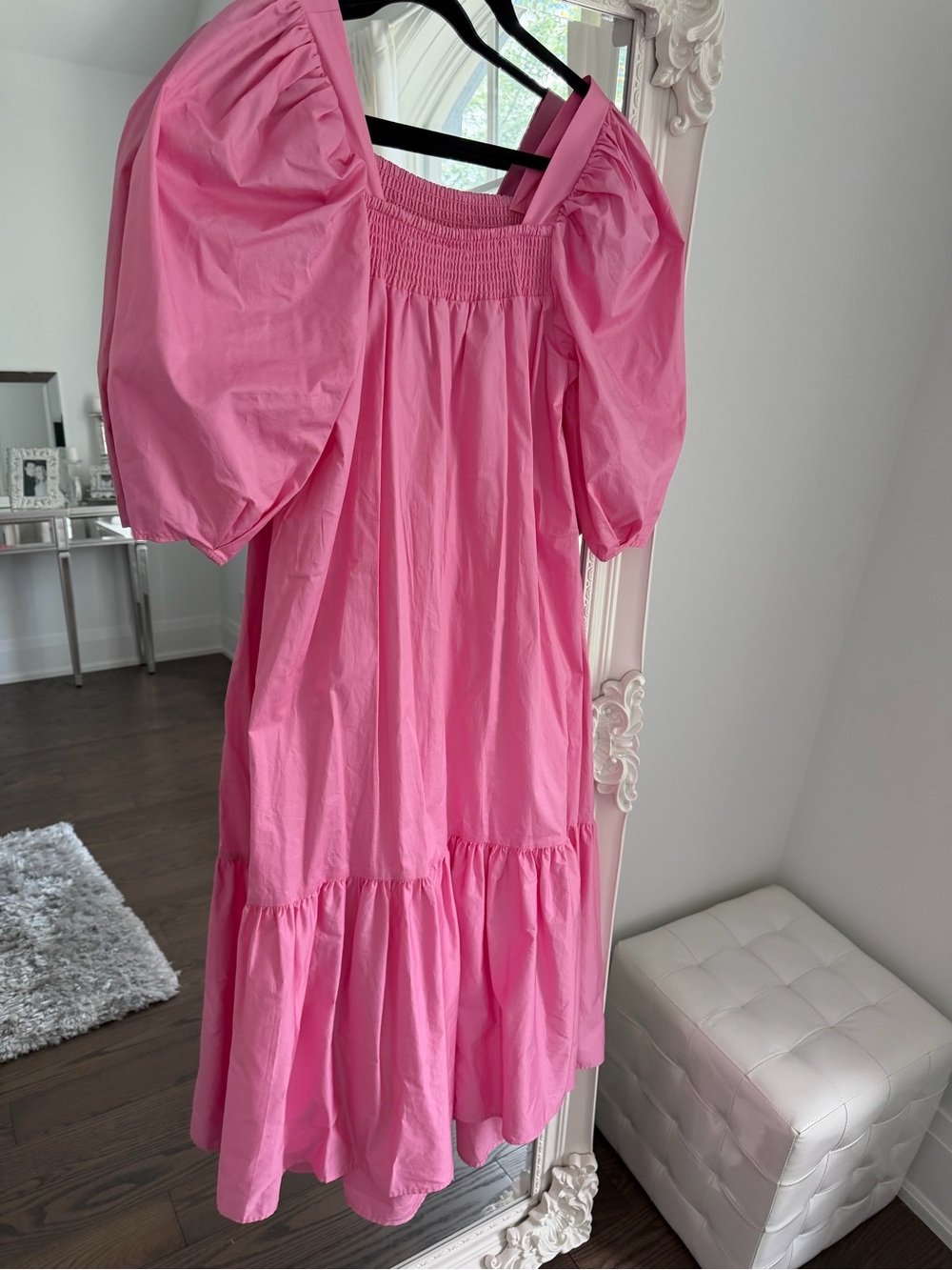 H&M Pink Puff-Sleeve Tiered Cotton Dress